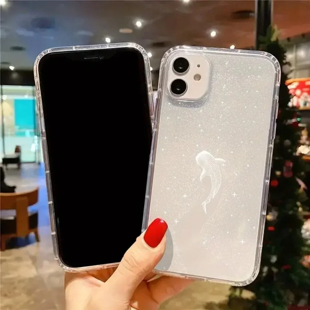 Apple iPhone 16 Pro/Max Clear Glitter Dolphi phone case